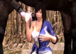 3D babe is sucking a giant horse penis on the cam